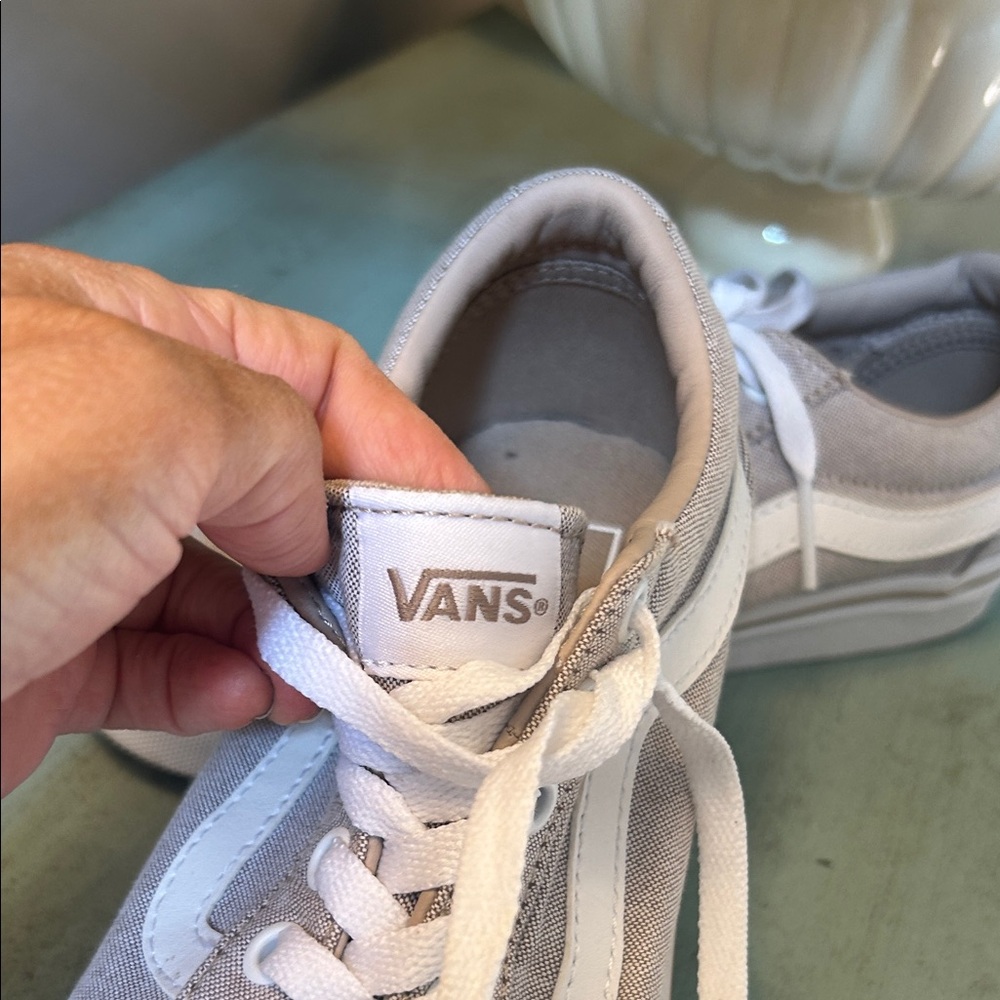 Vans Light Gray and White Lace-Up Sneakers - Picture 2 of 9